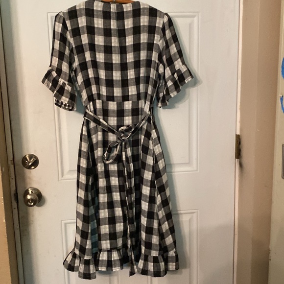 Anthropologie Kayla’s Armoire Black and White Check Wrap Dress - Picture 7 of 12